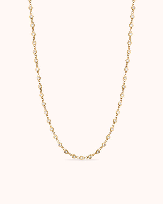Waterproof Cubic Zirconia Station Necklace in Gold