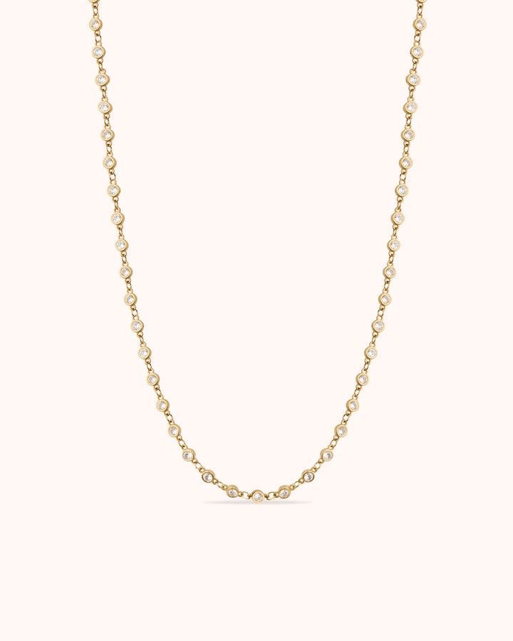 Waterproof Cubic Zirconia Station Necklace in Gold