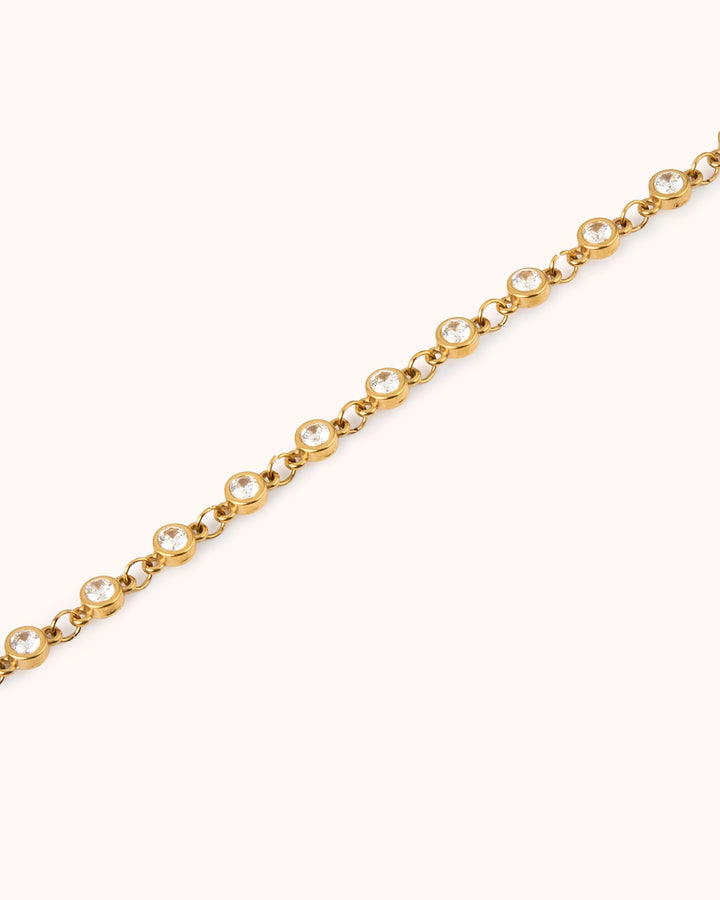 Waterproof Cubic Zirconia Station Necklace in Gold