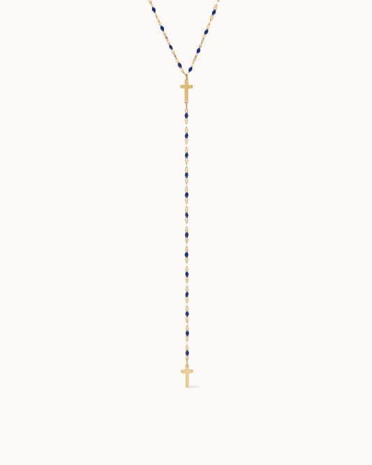 Blue Enamel Cross Lariat Necklace