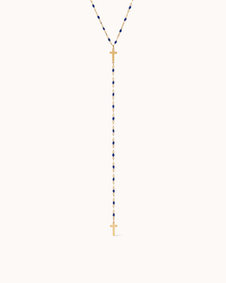 Blue Enamel Cross Lariat Necklace
