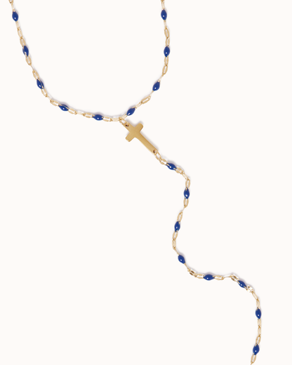 Blue Enamel Cross Lariat Necklace