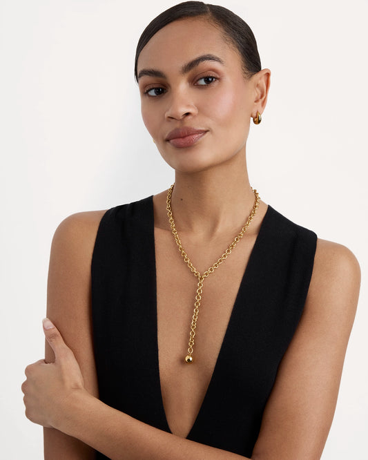 Chunky Chain Ball Lariat Necklace in Gold