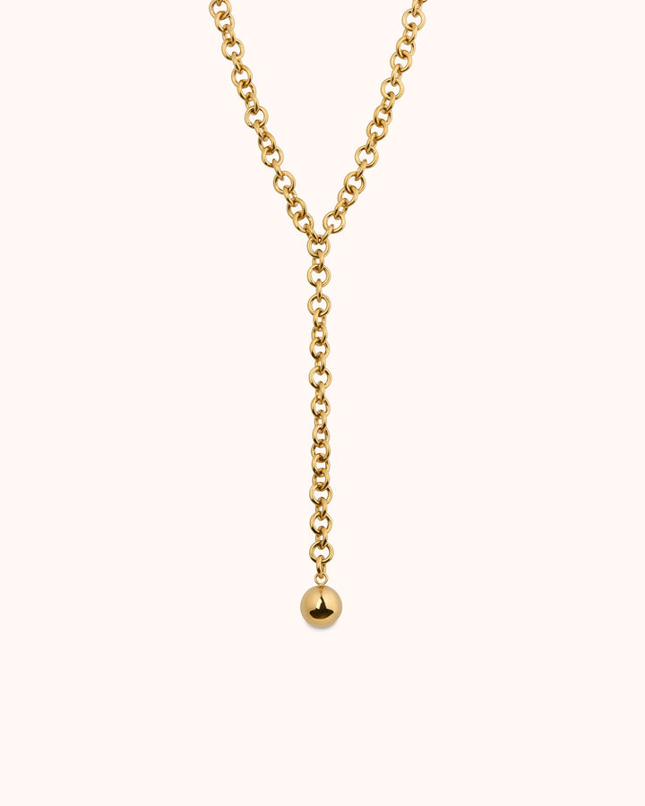 Chunky Chain Ball Lariat Necklace in Gold