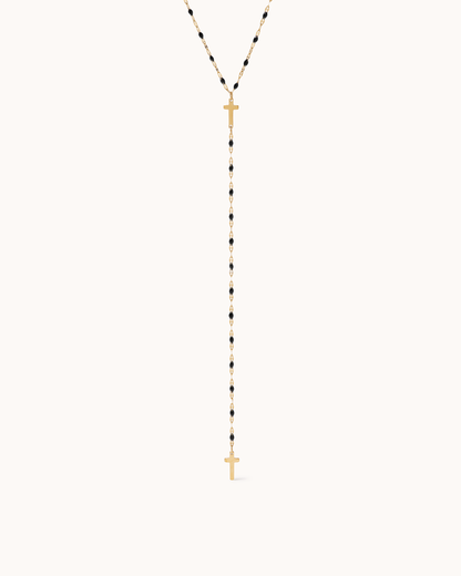 Black Enamel Cross Lariat Necklace