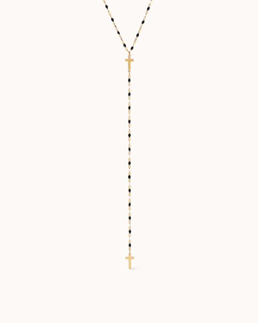 Black Enamel Cross Lariat Necklace