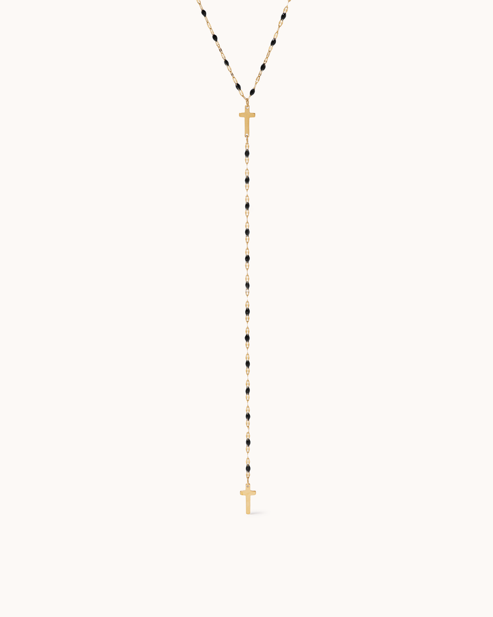 Black Enamel Cross Lariat Necklace