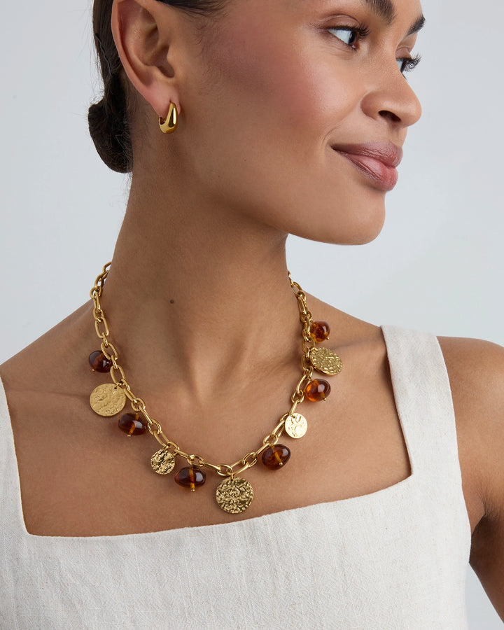 Semi-Precious Chunky Beaded Necklace in Gold