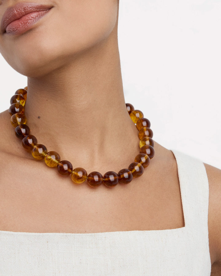 Waterproof Chunky Beaded Necklace in Brown