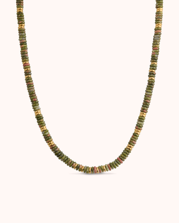 Waterproof Oval Beaded Necklace in Gold