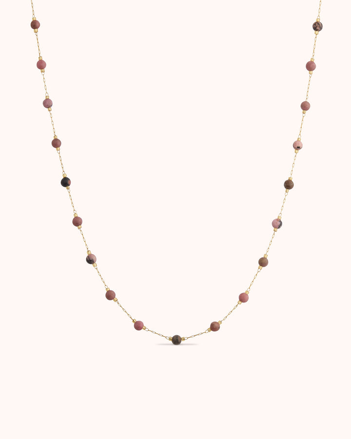 Waterproof Beaded Station Necklace in Gold