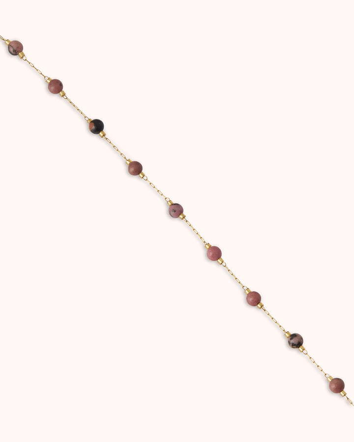 Waterproof Beaded Station Necklace in Gold