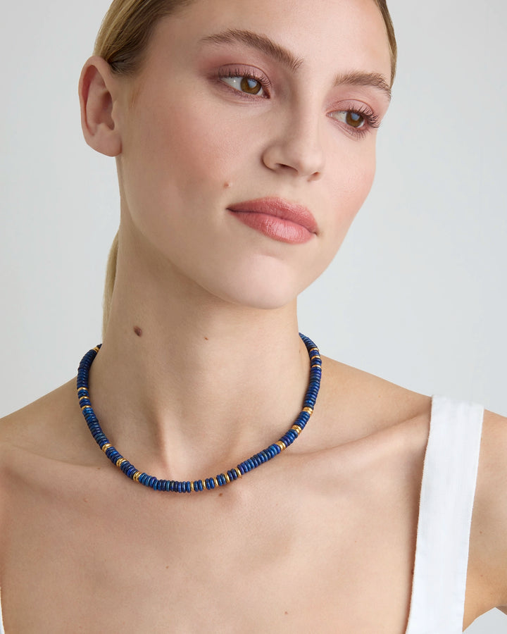 Waterproof Oval Beaded Necklace in Gold