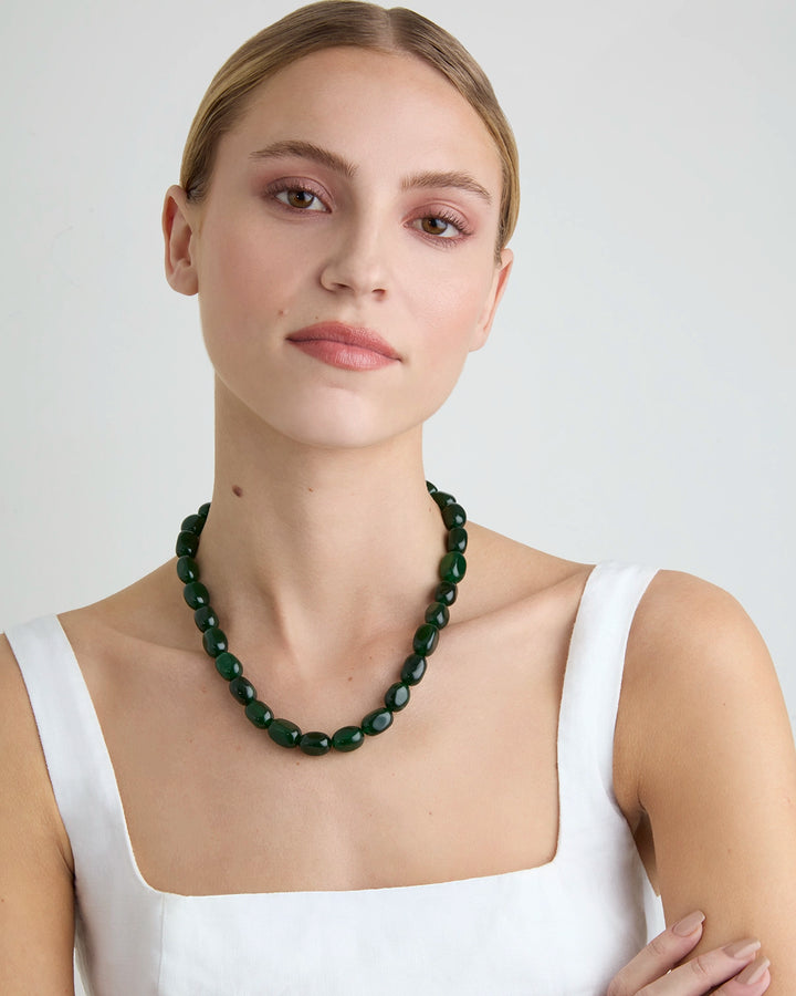 Chunky Textured Beaded Necklace in Green