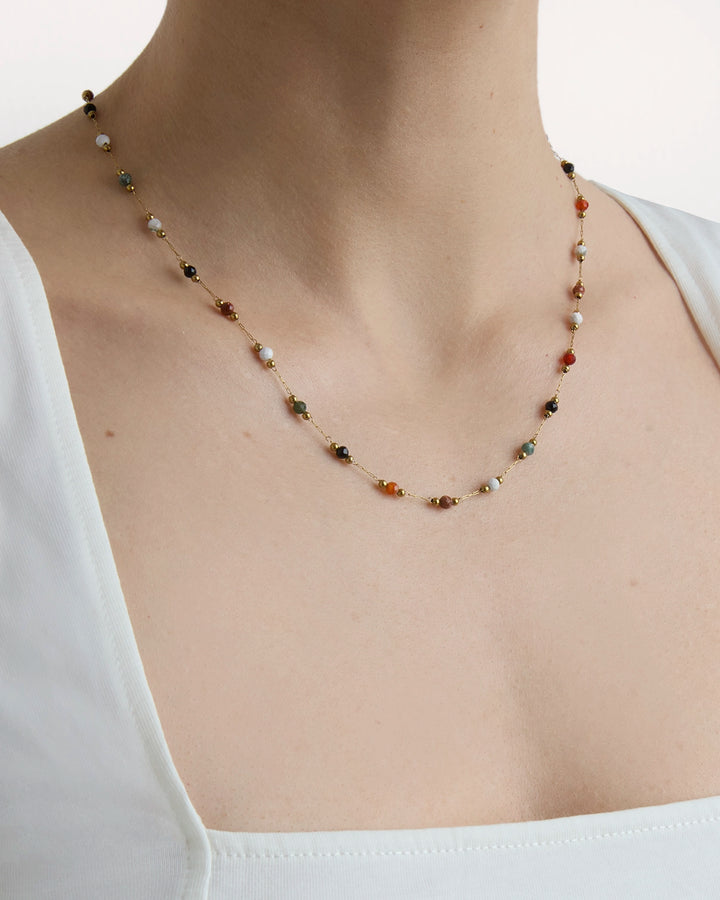 Semi-Precious Beaded Necklace in Brown