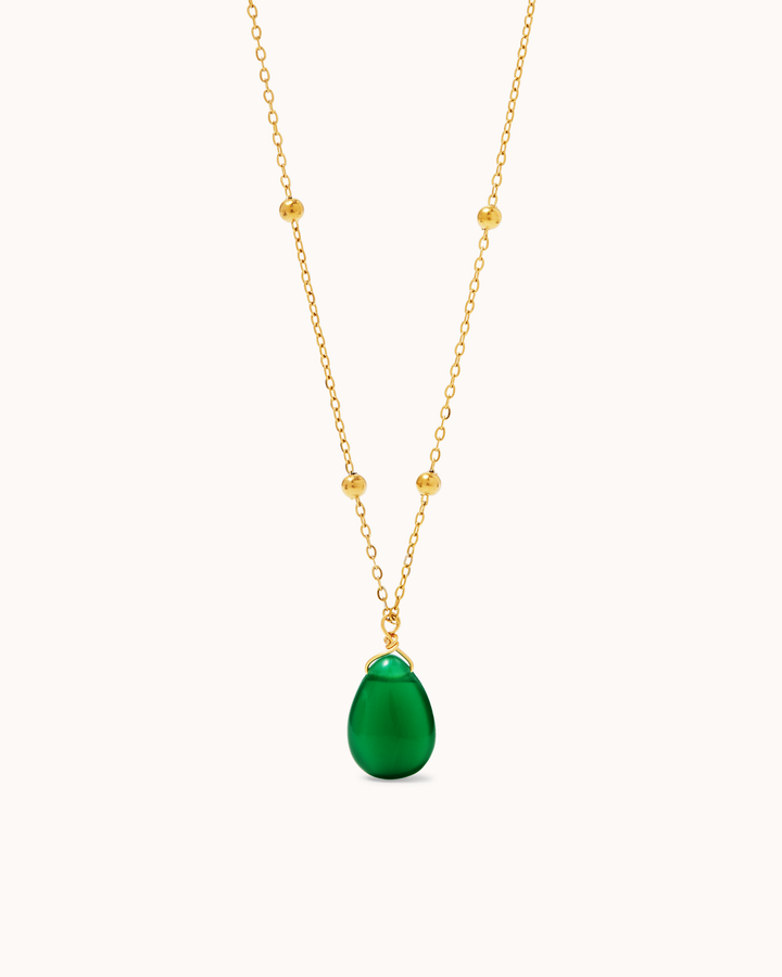 Green Statement Pendant Necklace in Gold