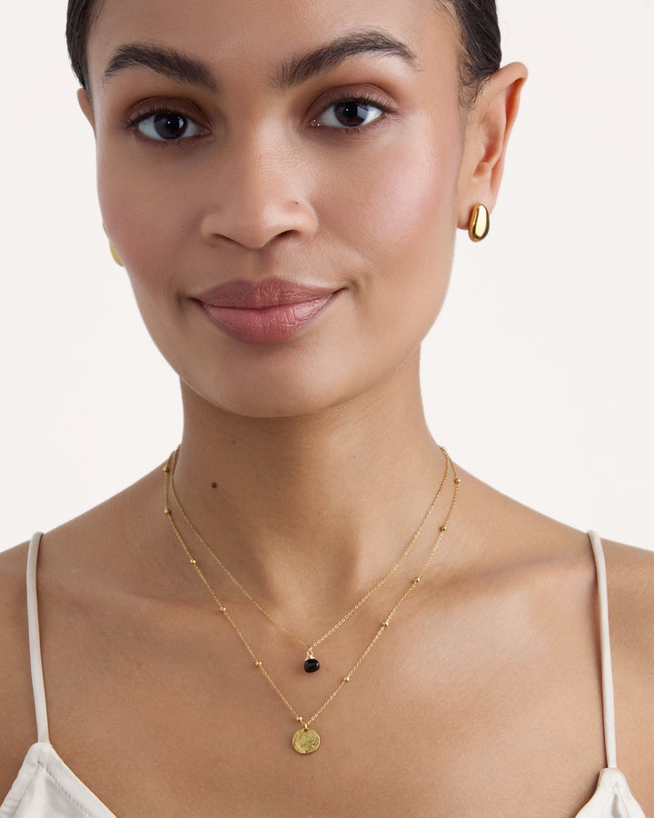 Waterproof Stone Double Pendant Necklace in Gold
