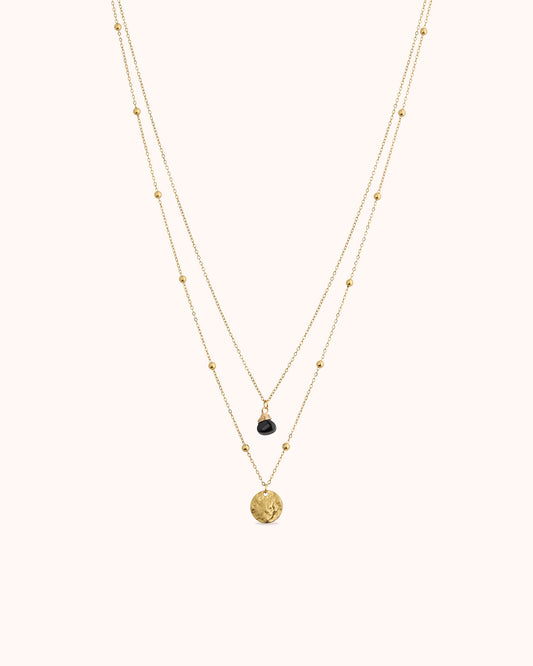 Waterproof Stone Double Pendant Necklace in Gold