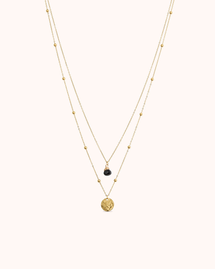 Waterproof Stone Double Pendant Necklace in Gold