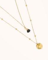 Waterproof Stone Double Pendant Necklace in Gold