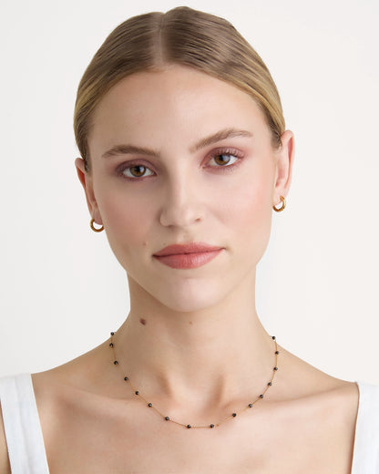 Waterproof Beaded Station Necklace in Gold