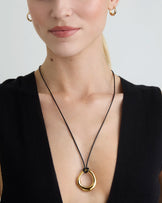 Chunky Circle Pendant Cord Necklace in Gold