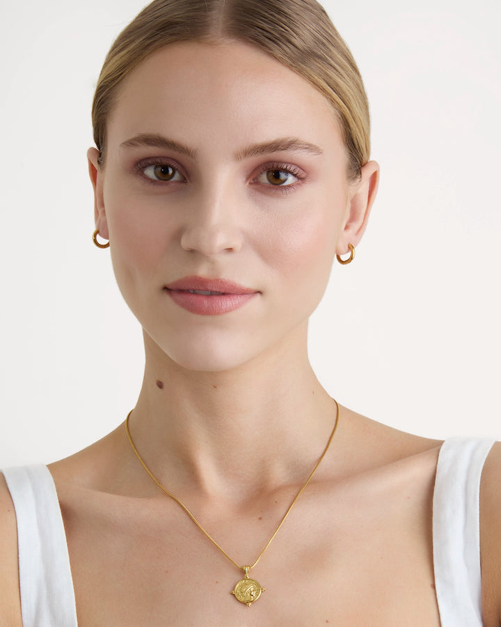 Waterproof Penny Pendant Necklace in Gold