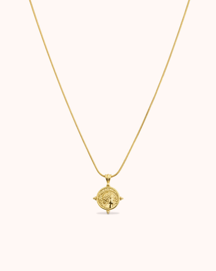 Waterproof Penny Pendant Necklace in Gold