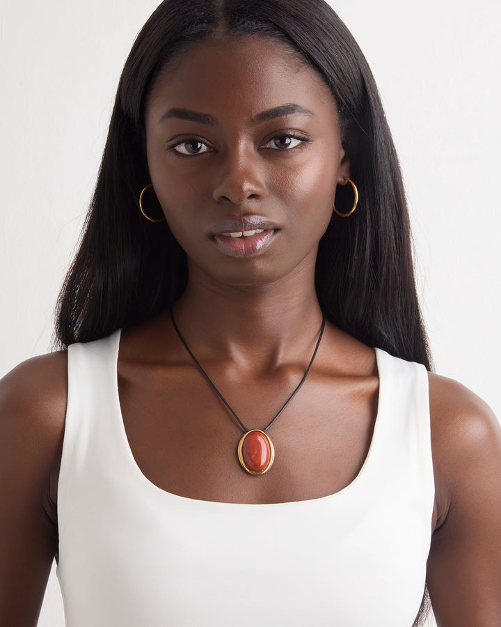 Waterproof Semi-Precious Pendant Necklace in Gold