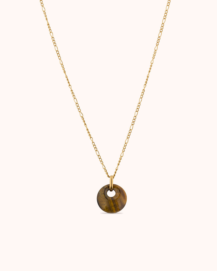 Round Tiger's Eye Pendant Necklace in Gold