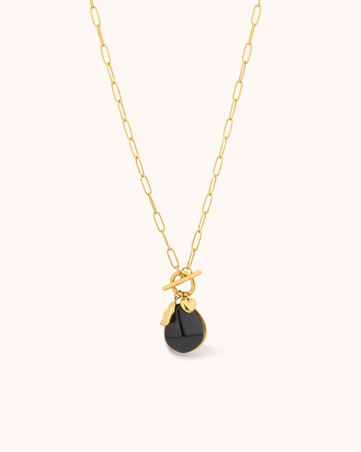 Waterproof Resin Pendant T-Bar Necklace in Gold