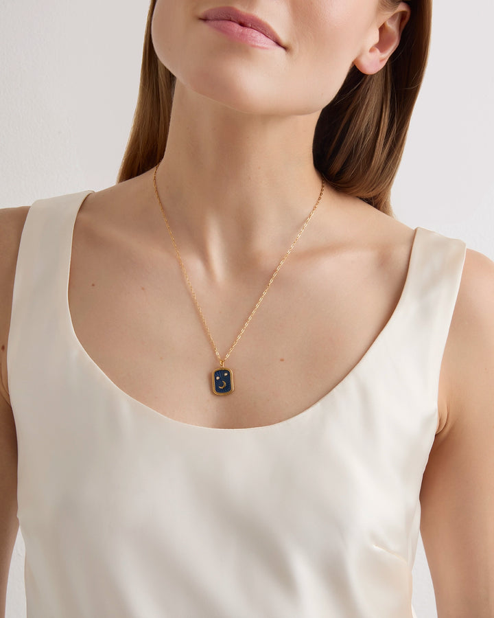 Waterproof Moon Tag Pendant Necklace in Gold