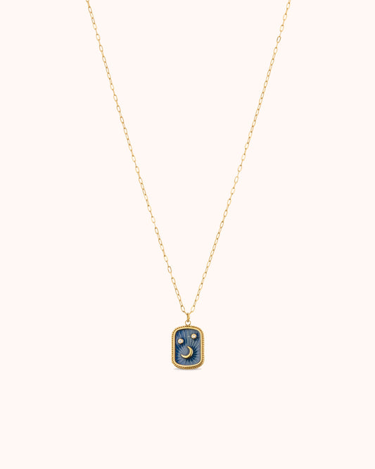Waterproof Moon Tag Pendant Necklace in Gold