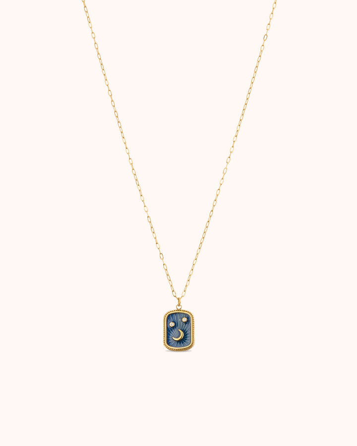 Waterproof Moon Tag Pendant Necklace in Gold