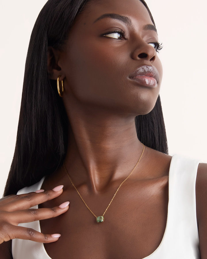 Waterproof Square Stone Pendant Necklace in Gold