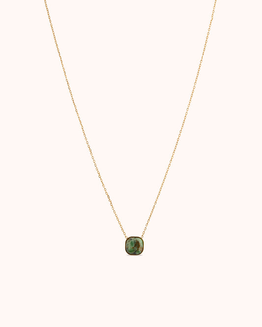 Waterproof Square Stone Pendant Necklace in Gold