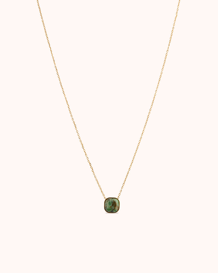 Waterproof Square Stone Pendant Necklace in Gold