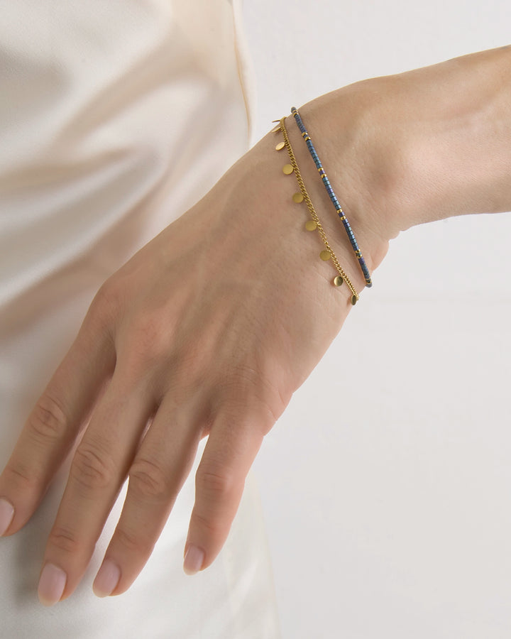 Waterproof Double Chain Beaded Bracelet in Gold