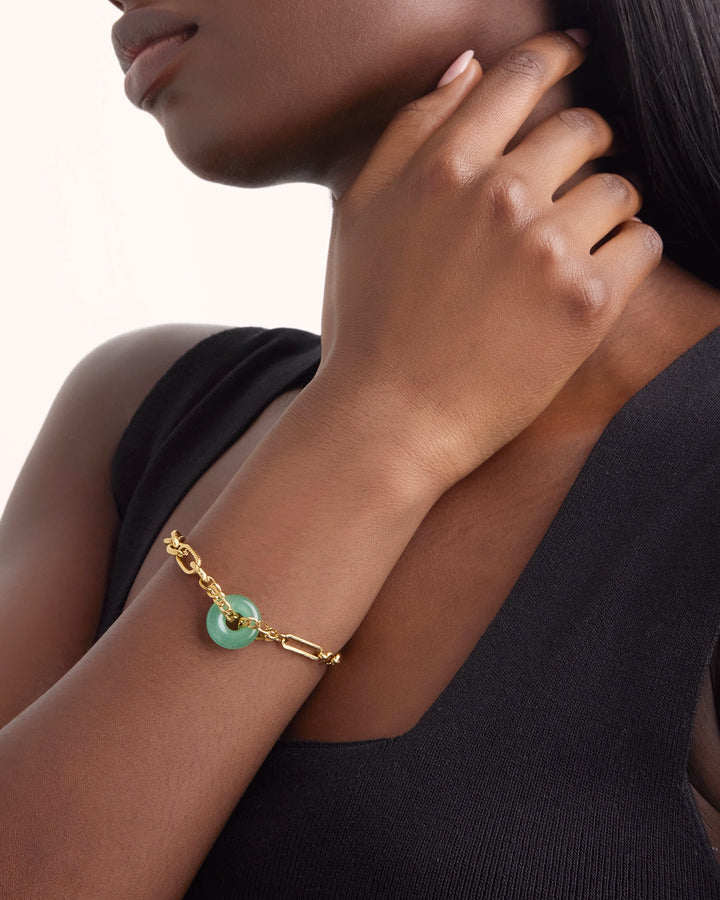 Waterproof Round Semi-Precious Stone Chain Bracelet in Gold