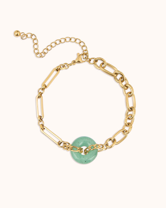 Waterproof Round Semi-Precious Stone Chain Bracelet in Gold