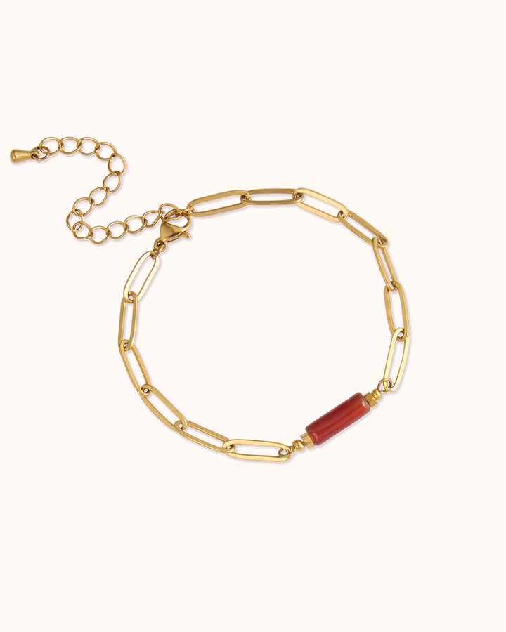 Waterproof Semi-Precious Link Bar Bracelet in Gold