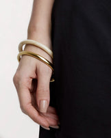 Waterproof Cream Resin 2-Pack Bangles in Gold