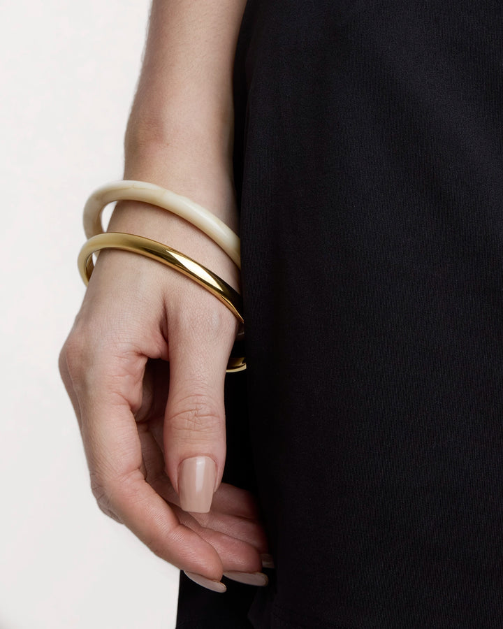 Waterproof Cream Resin 2-Pack Bangles in Gold