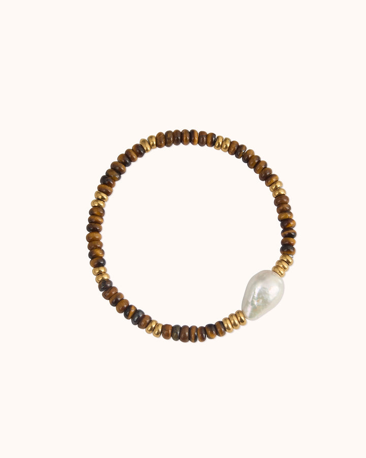 Waterproof Beaded Pearl Bracelet in Gold
