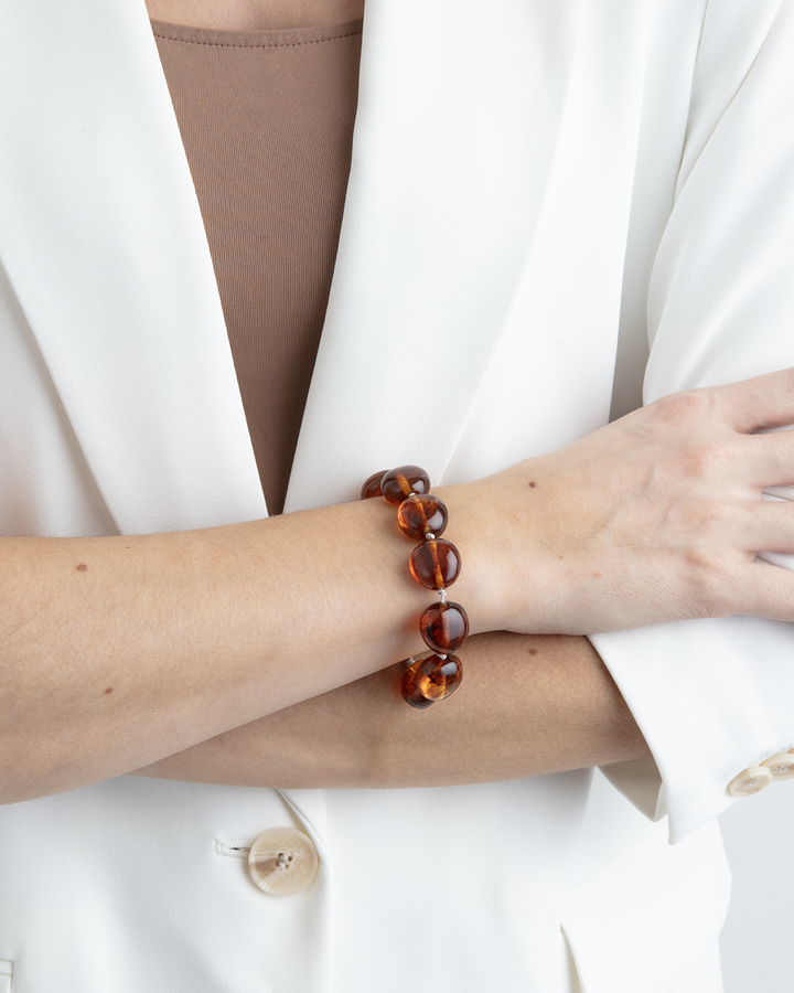 Waterproof Brown Large Round Bead Bracelet in Gold