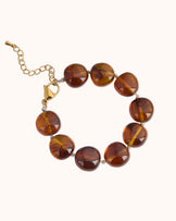 Waterproof Brown Large Round Bead Bracelet in Gold