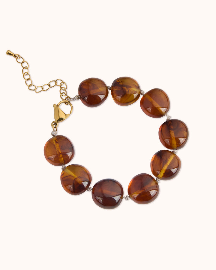 Waterproof Brown Large Round Bead Bracelet in Gold