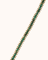 Waterproof Green Beaded Chain Bracelet in Gold