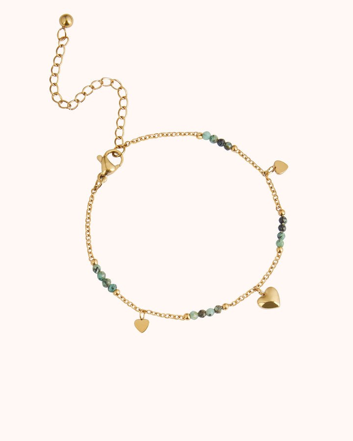 Waterproof Heart Charms Beaded Bracelet in Gold