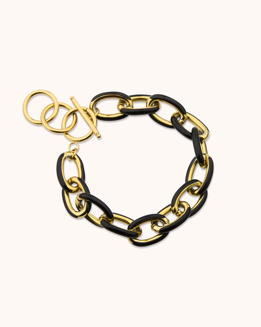 Black Enamel Oval Link Chain Bracelet